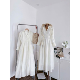 Váy midi cổ bẻ voan tơ