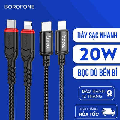 Dây sạc Hoco X59 20W 2 mét Type-C to iP dành cho iphone, hỗ trợ dòng sạc 3A dây bọc dù chống đứt gãy H-UPF01-GO