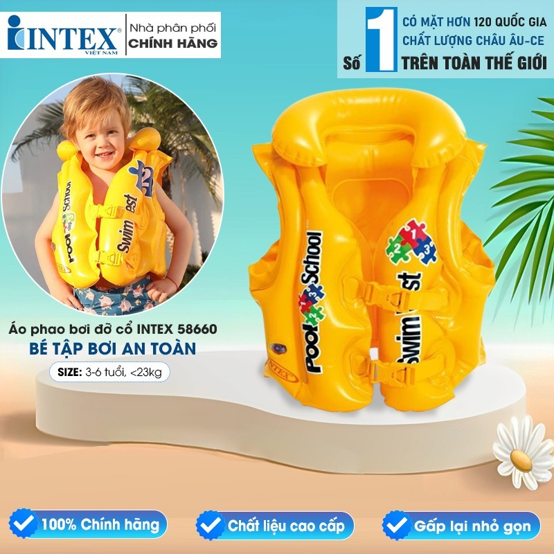 Áo phao bơi cho bé từ 3-6 tuổi, chất liệu bền đẹp, an toàn cho bé INTEX 58660