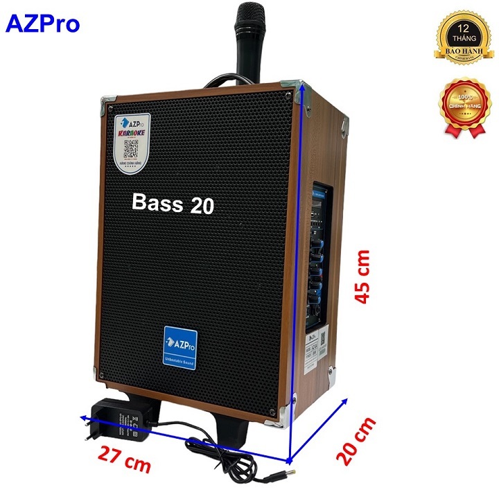 Loa Bluetooth chính hãng AZPRO,AZ-8, Bass 20 thùng gỗ cao cấp kèm 1 mic