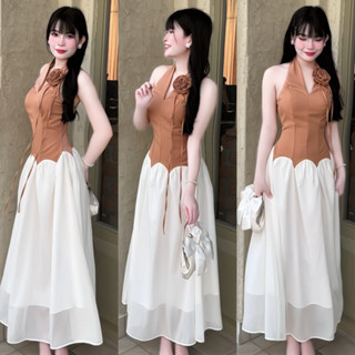 A113 Đầm Yếm Dự tiệc phối Tùng váy dài Voan tơ A113 - MijuStore