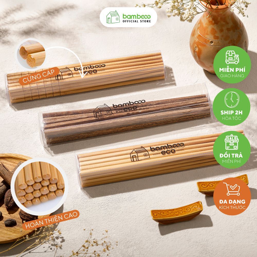 Bộ đũa gỗ tre tự nhiên BAMBOOO ECO set 5 đôi, set 10 đôi