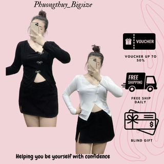 Áo vạt xéo đính 3 nơ tay dài nữ bigsize - A52