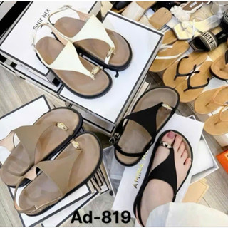 Dép sandal kẹp ngón gắn cham chất da sịn, đế thấp siêu xinh 3 màu