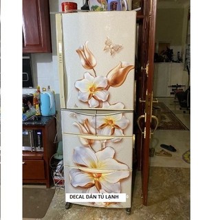 Decal Dán Tủ Lạnh Phong Thủy HOA VÀNG 3D
