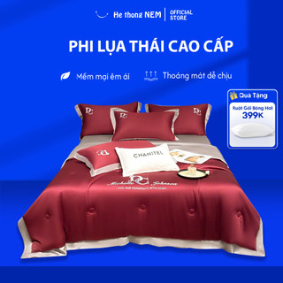  Bộ 4 Món Chăn Hè Chanitel He thong NEM Cao Cấp Set Chăn Grap Drap Gối Đệm Nệm Trần Bông Trải Phủ Bọc Giường Mát Lạnh 