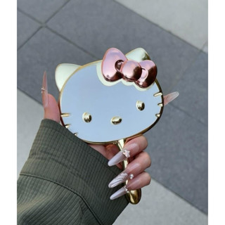 Gương cầm tay trang điểm tai mèo dễ thương màu bạc sang trọng