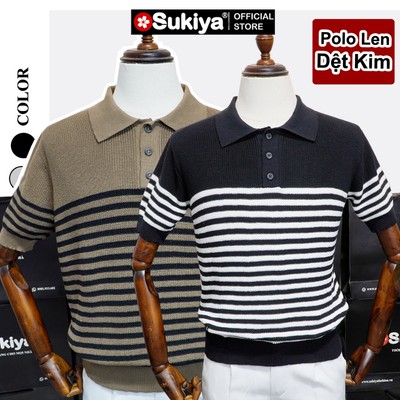 Áo Polo Len Dệt Kim SUKIYA Chất Sợi Dệt Cotton Cao Cấp Thoáng Mát, Kiểu Dáng Polo Lịch Sự Phối Kẻ AL108