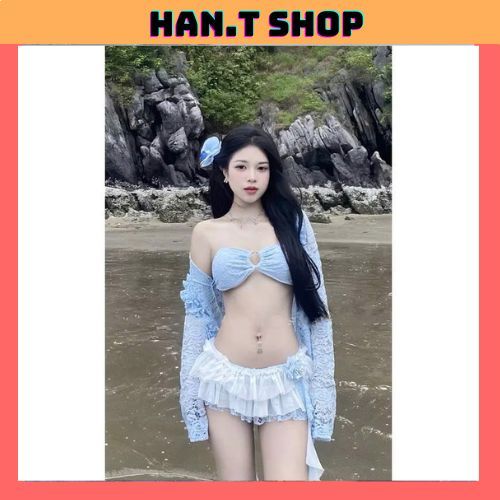 [BKN 055 ]Đồ bơi bikini đi biển set ba món REN TẦNG xinh xắn có mút (hàng cao cấp ) HAN.T Shop