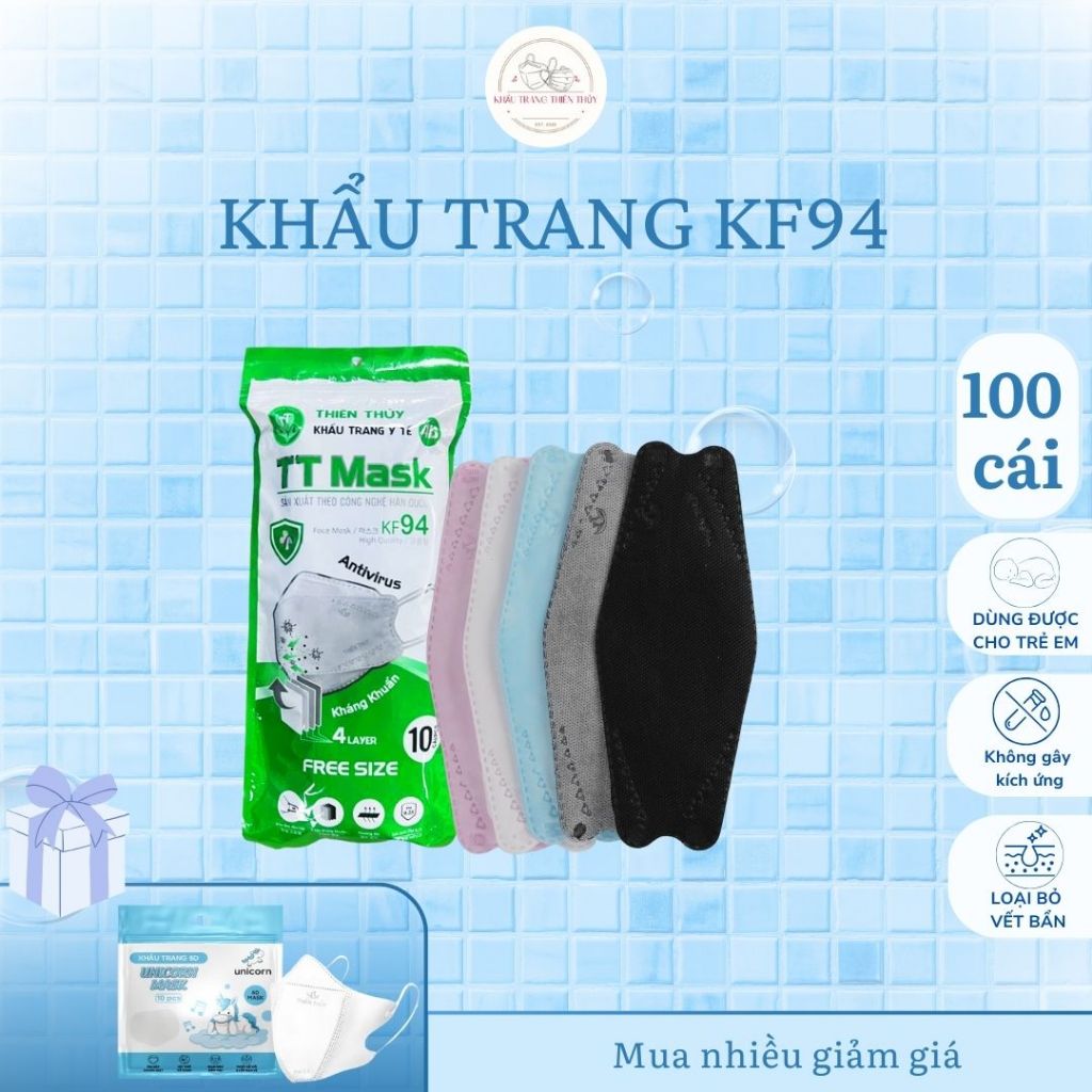 [ KF94] 100 Cái Khẩu Trang KF94 Thiên Thủy 4 Lớp Cao Cấp Kháng Khuẩn, Chống Bụi, Chống Tia UV, Chính