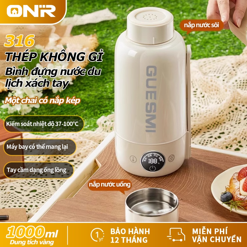 ONR-Ấm Siêu Tốc 1000ML, Bình Đun Nước Di Động 316 Inox, 700W Đun Nước Nhanh