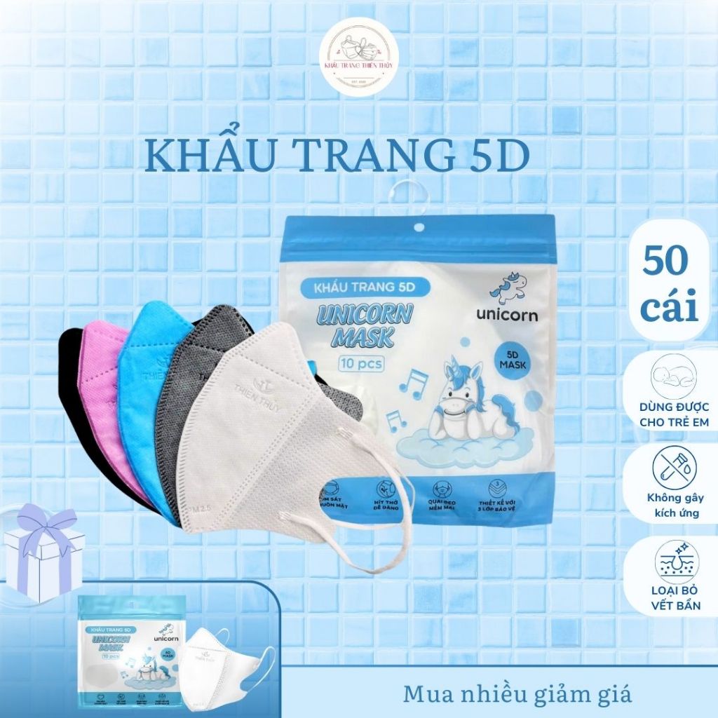 [ 5D ] 500 cái Khẩu Trang 5D Unicorn Thiên Thủy Chống Nắng,Chống Bụi,Chống Tia UV,Hàng Chính Hãng