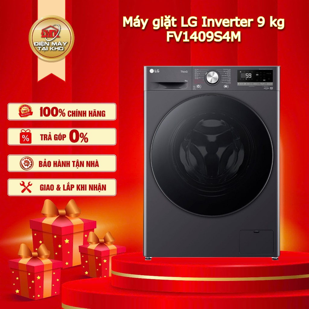 Máy giặt LG Inverter 9 kg FV1409S4M – Cửa ngang – AI DD & Steam – Chính hãng LG
