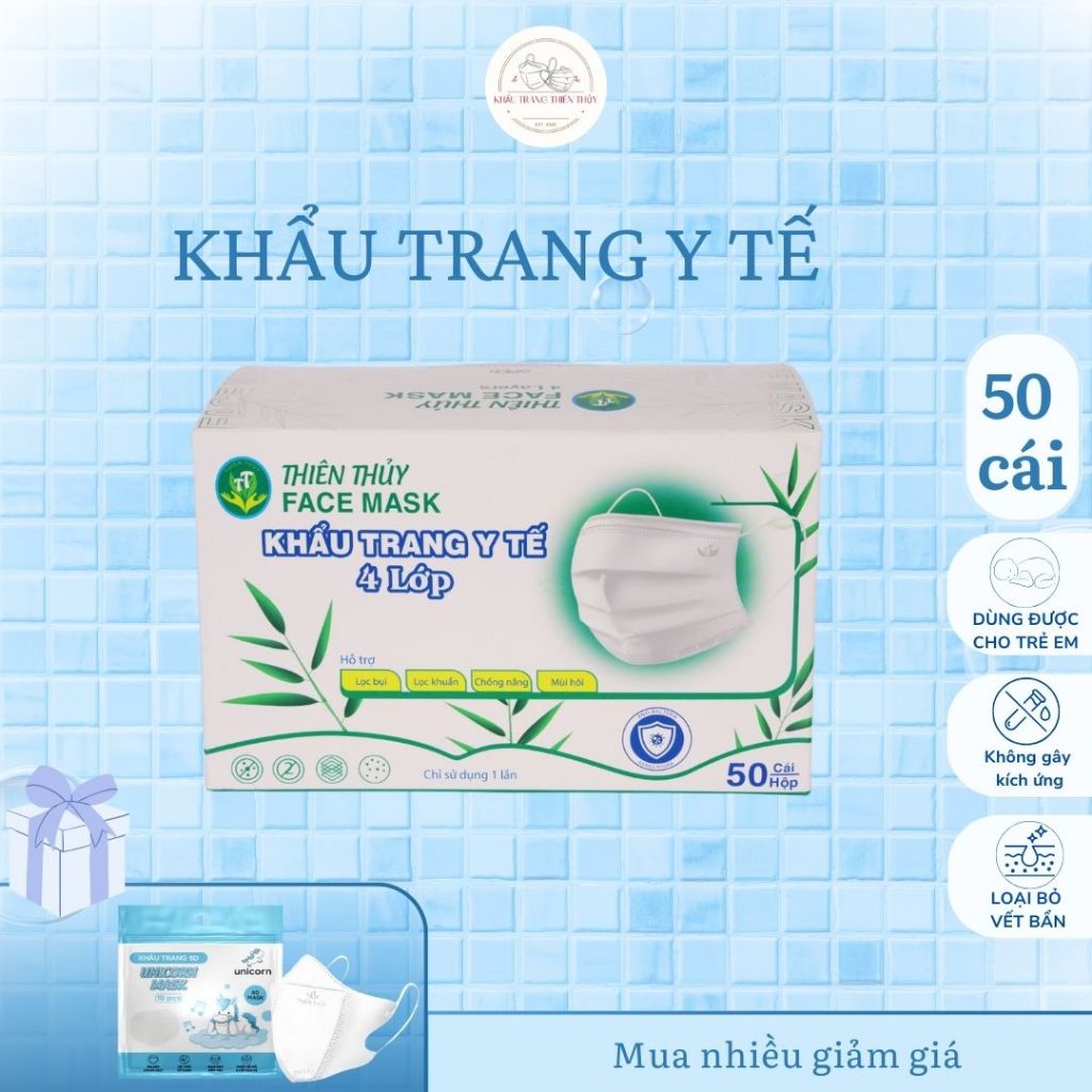 1 Hộp Khẩu Trang Y Tế 4 Lớp Thiên Thủy ,Chống Nắng, Chống Bụi, Chống Tia UV, Chính Hãng