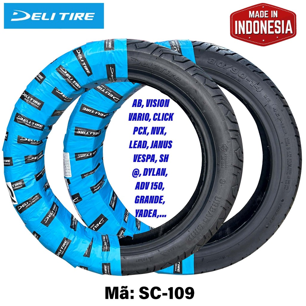 Vỏ DELI 90/90-12 110/70-12 120/70-12 TL cho Sprint, Lead, Msx, Grande, Piaggio Fly Nhập khẩu Indo