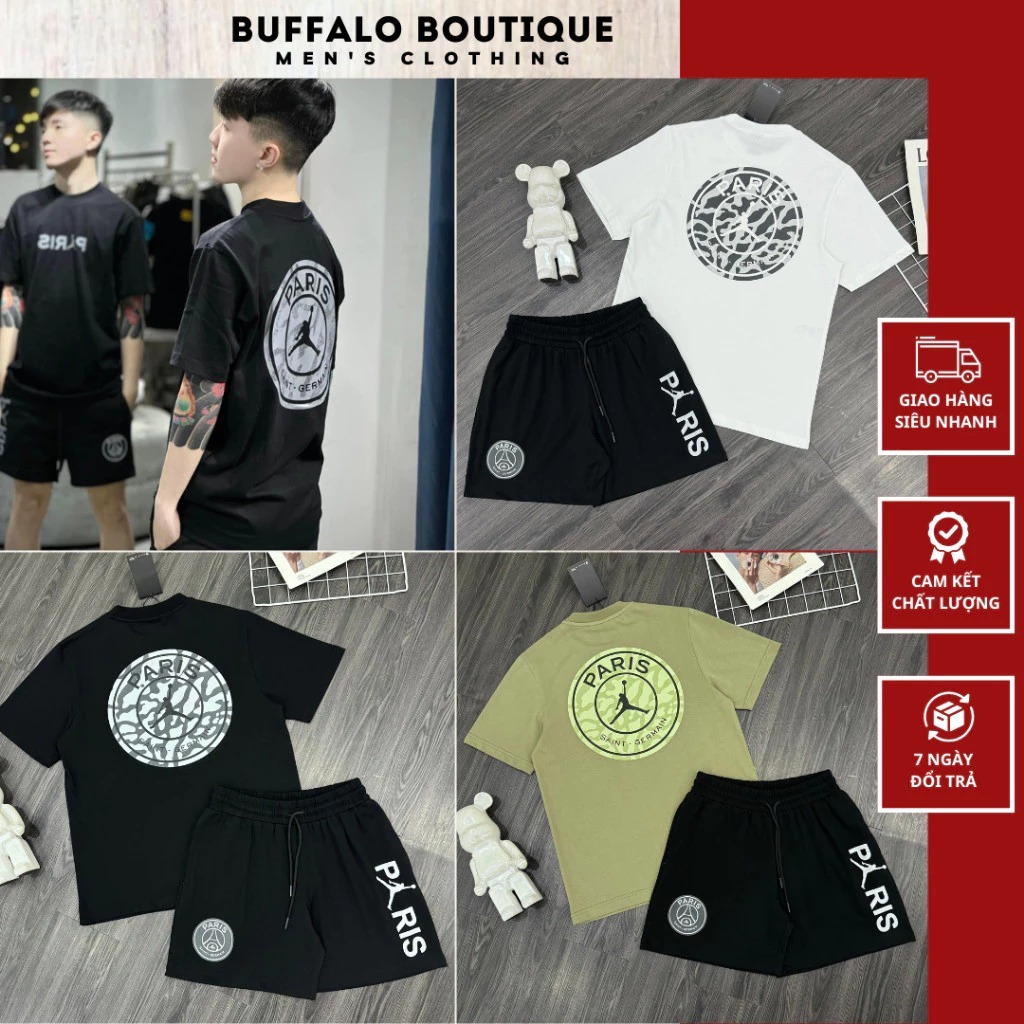 Bộ Paris Nam , Bộ Quần Áo Paris Jor Đan In Chữ Siêu Đẹp- Bộ Quần Áo Cộc Jor Đan Chất Liệu Cotton Tho