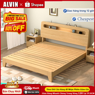 2m Giường Pallet GỗTự Nhiên Giường Đôi, Giường Sồi Có Ngăn Kéo Lưu Trữ Phù Hợp Phòng Ngủ Phòng Thuê