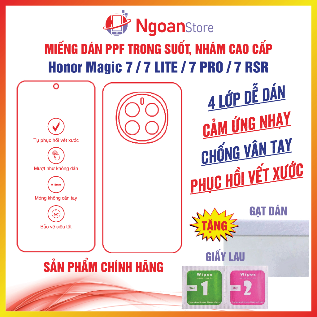 Miếng dán PPF Honor Magic 7 / 7 LITE / 7 PRO / 7 RSR chống vân tay phục hồi vết xước - Ngoan Store