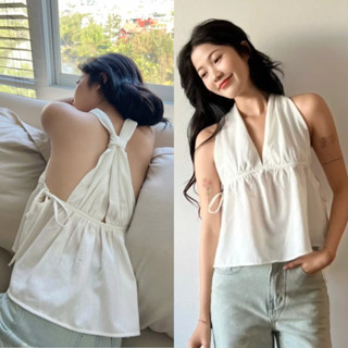 Áo Cổ V Khoét Ngực, Áo Babydoll Cổ Yếm Hở Lưng Đan Dây AVIA TOP Chiết Eo Xòe Tà SAN Clothings - P109