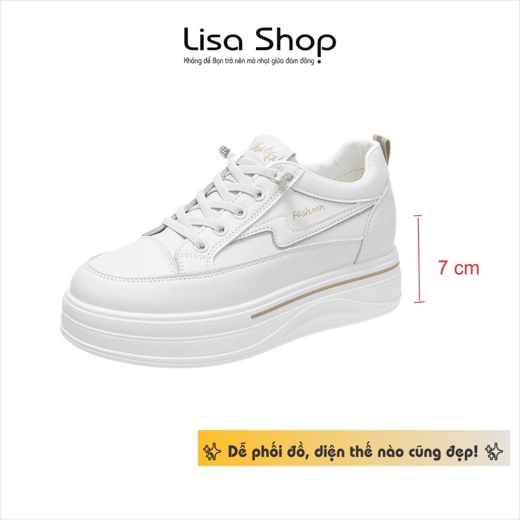  Giày thể thao nữ độn đế 7cm đế xuồng trắng bằng da Pu mềm giày lười không buộc dây đế cao đi làm đi chơi M45 