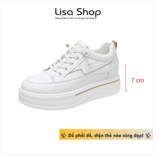 Giày thể thao nữ độn đế 7cm đế xuồng trắng bằng da Pu mềm giày lười không buộc dây đế cao đi làm đi chơi, M45
