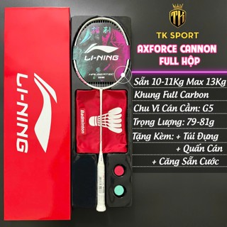 Vợt cầu lông Lining Axforce Cannon Full hộp Khung Carbon căng sẵn 11kg (Max 13kg) tặng kèm quấn cán túi đựng