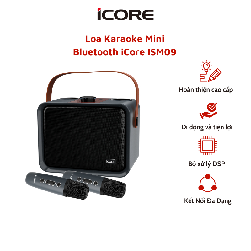Loa karaoke mini bluetooth iCore kèm micro - loa kép stereo sống động, kỹ thuật số DSP - Hàng chính 
