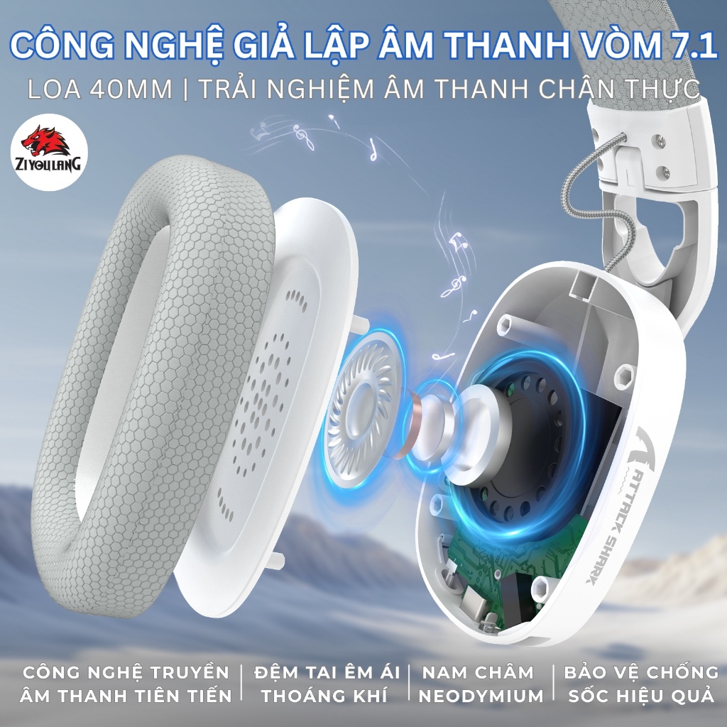 Tai Nghe Không Dây Attack Shark L90 - 3 Mode Kết Nối, Âm Thanh Vòm 7.1, LED RGB, Micro Chống Ồn | BigBuy360 - bigbuy360.vn