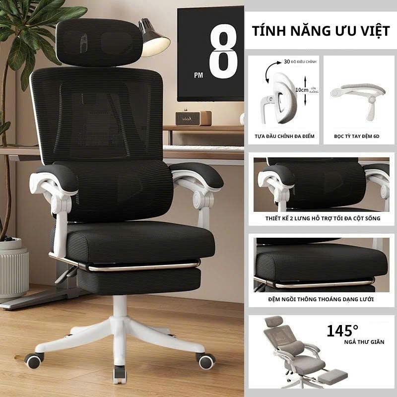 Ghế văn phòng Công Thái Học chống gù lưng bảo vệ cột sống Thương hiệu Vegor Life - ECO S08 | BigBuy360 - bigbuy360.vn