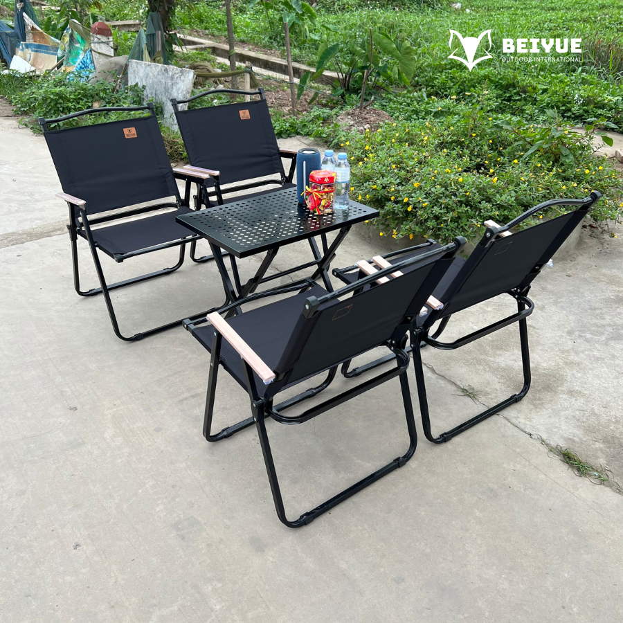 Combo 1 Bàn Kim Cương + 4 ghế Khung Đen Vải Đen. Bộ Bàn Ghế Cắm Trại, Dã Ngoại, Cà Phê, Du Lịch | BigBuy360 - bigbuy360.vn
