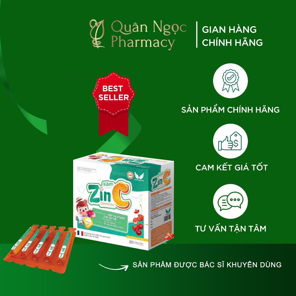 [CHÍNH HÃNG] Kẽm ống Zinc DavieBee - Bổ sung Zin C, Lysine, Thymo tăng hệ miễn dịch, bé khỏe mạnh