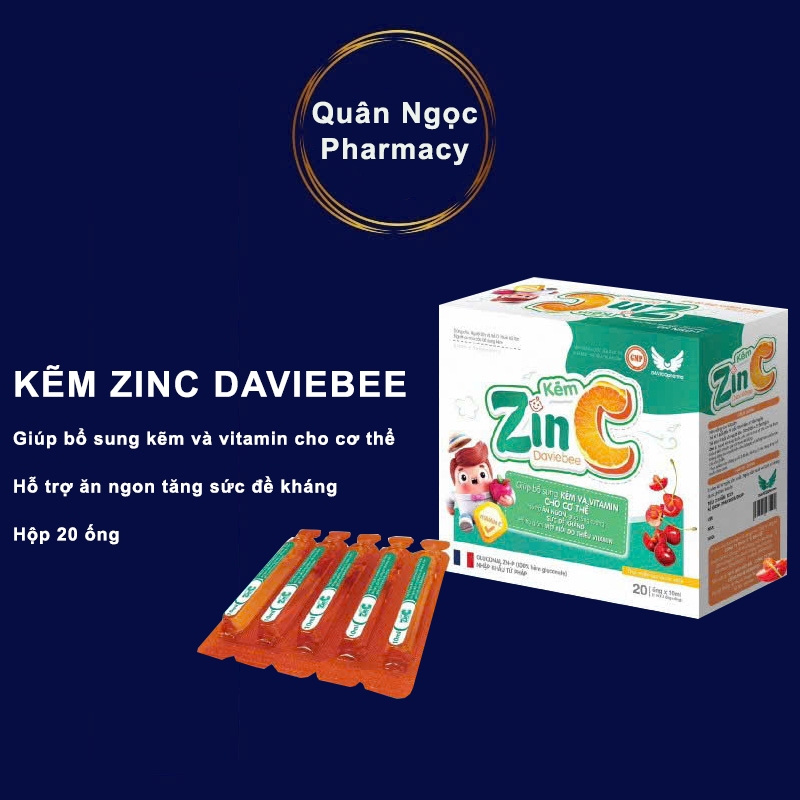 [CHÍNH HÃNG] Kẽm ống Zinc DavieBee - Bổ sung Zin C, Lysine, Thymo tăng hệ miễn dịch, bé khỏe mạnh