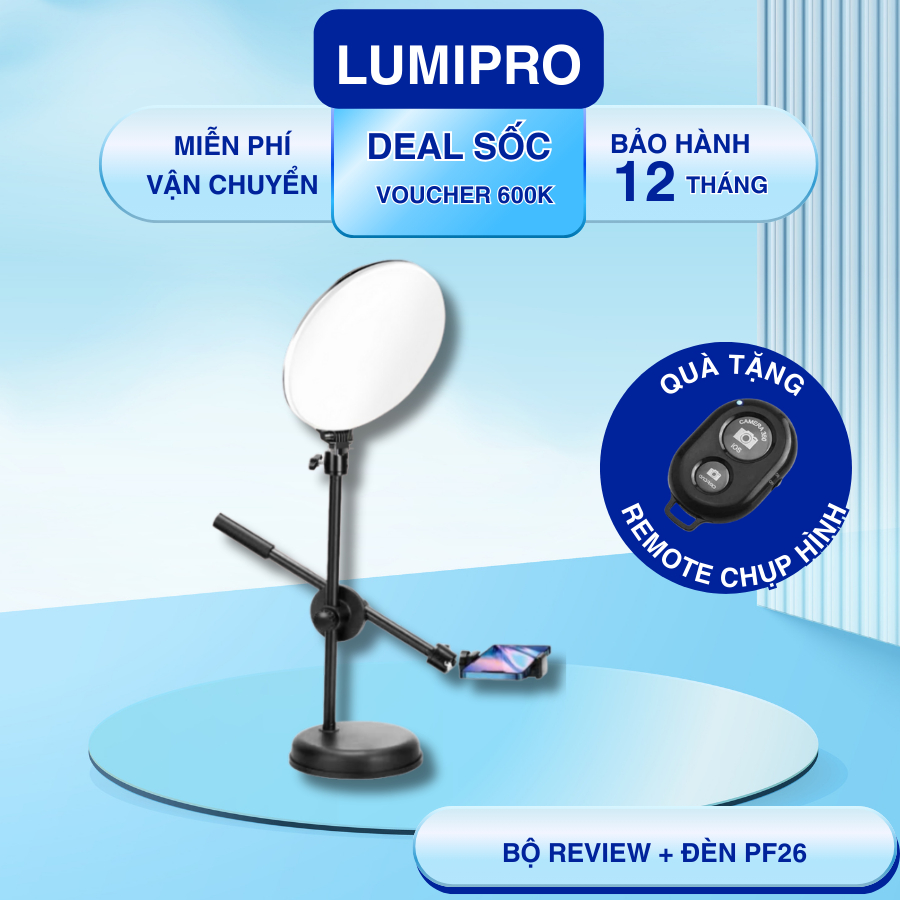 Bộ đèn livestream để bàn , Bộ review để bàn kèm đèn PF26 3 màu ánh sáng hỗ trợ liveatream ,quay vlog