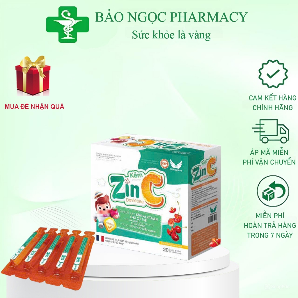 [CHÍNH HÃNG] Kẽm ống Zinc DavieBee - Bổ sung Zin C, Lysine, Thymo tăng hệ miễn dịch, bé khỏe mạnh