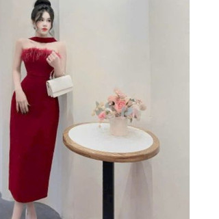 Quá xinh Đầm thời trang nữ mặc đi dự tiệc chất liệu Nhung cổ dây trễ vai có mút ngực váy ôm eo dáng chữ A sang chảnh