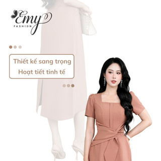 Đầm Thiết Kế Màu Hồng Đất Cổ Vuông EMY EM7557 Đơn Giản Tự Nhiên Đi Chơi, Đi Dự Tiệc, Đi Hẹn Hò