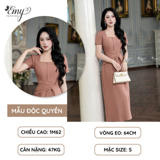 Đầm Thiết Kế Màu Hồng Đất Cổ Vuông EMY EM7557 Đơn Giản Tự Nhiên Đi Chơi, Đi Dự Tiệc, Đi Hẹn Hò