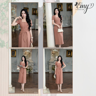 Đầm Thiết Kế Màu Hồng Đất Cổ Vuông EMY EM7557 Đơn Giản Tự Nhiên Đi Chơi, Đi Dự Tiệc, Đi Hẹn Hò