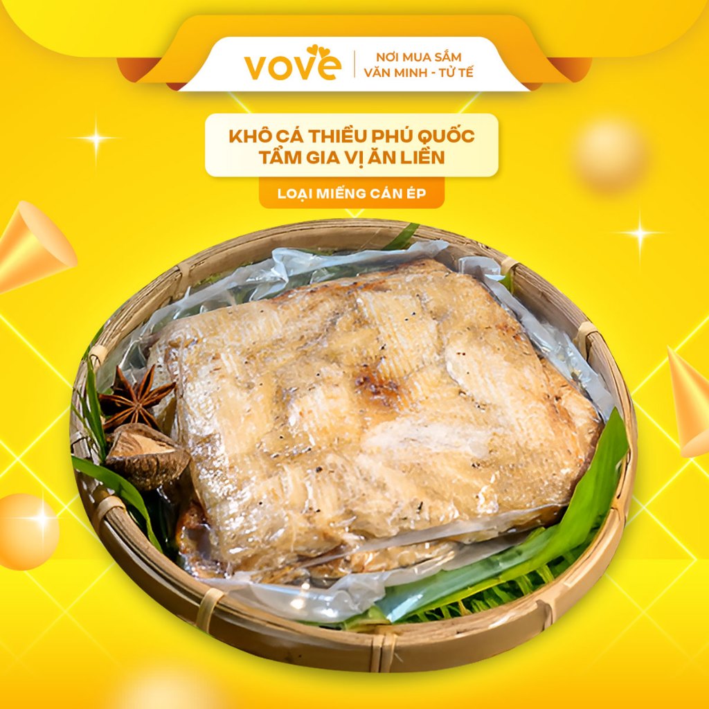 Khô cá Thiều Phú Quốc tẩm gia vị ăn liền, loại miếng cán ép 500gr