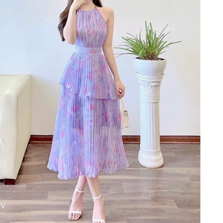 *Đầm Voan hoa đính cườm thời trang nữ mặc đi chơi trễ vai có mút dễ thương