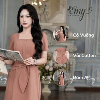 Đầm Thiết Kế Màu Hồng Đất Cổ Vuông EMY EM7557 Đơn Giản Tự Nhiên Đi Chơi, Đi Dự Tiệc, Đi Hẹn Hò