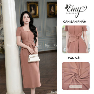 Đầm Thiết Kế Màu Hồng Đất Cổ Vuông EMY EM7557 Đơn Giản Tự Nhiên Đi Chơi, Đi Dự Tiệc, Đi Hẹn Hò