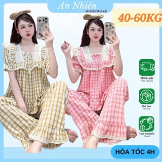 Đồ bộ nữ, đồ ngủ mặc nhà tay ngắn tiểu thư đũi xốp cao cấp freesize 40-60kg