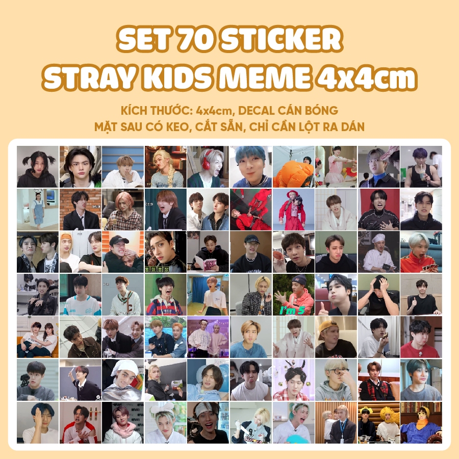 SET 70 Sticker niêm phong STRAY KIDS MEME FULLMEM kích thước 4x4cm