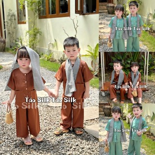 [TẶNG KHĂN] Bộ Bà Ba Bé Trai, Bé Gái Táo Silk Vải Cao Cấp Bao Gồm Áo , Quần (Ảnh Shop Chụp)