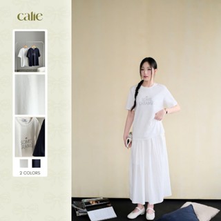 Áo phông cổ tròn basic in chữ, form rộng chất liệu mềm mát thời trang nữ Calie AF165