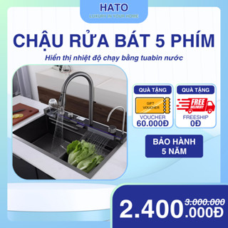 Chậu Rửa Bát 1 Hố Cao Cấp Hato Hiển Thị Nhiệt Độ, Bồn Rửa Chén 1 Ngăn Lớn Kèm Vòi Lọc Nước, Thác Nước, Vòi Xịt