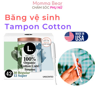 Tampon băng vệ sinh L., hữu cơ, an toàn, có cần đẩy, siêu thấm hút, lành tính, hàng Mỹ – Momma Bear