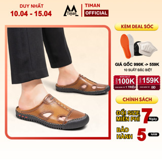 Giày nam sục dép sabo chất liệu da bò quai ngang thiết kế mọi cao cấp bảo hành 5 năm SA17 TIMAN