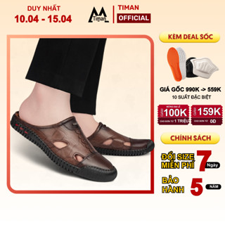 Giày nam sục sabo chất liệu da bò quai ngang thiết kế mọi cao cấp bảo hành 5 năm SA18 TIMAN